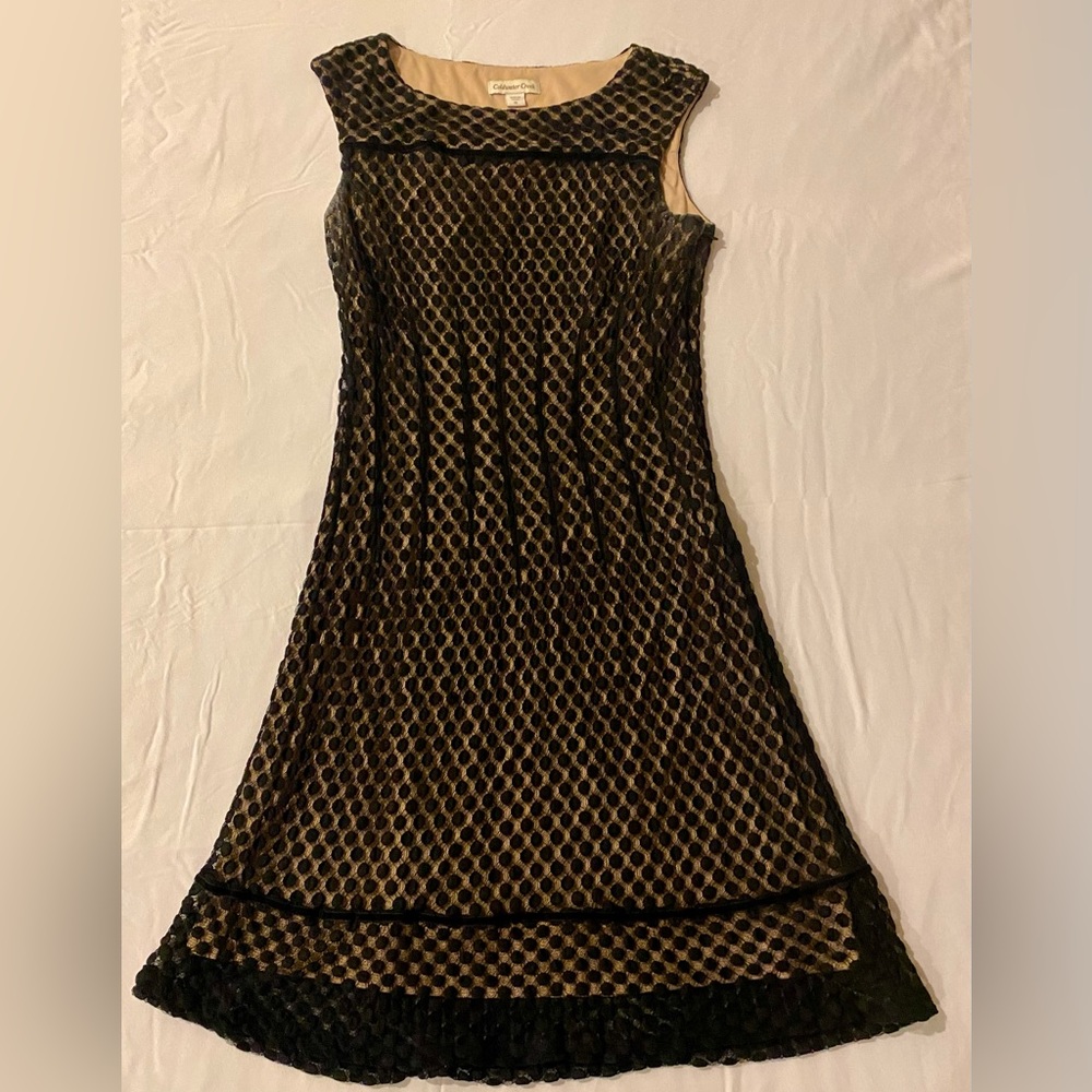 Fit & flair black dress with nude lining. Side zipper. Size 10, Coldwater creek